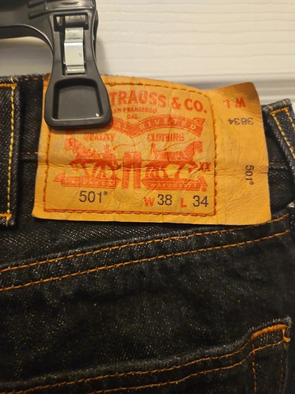Levi's 501® Men’s Black Straight Jeans with Tan Leather Patch